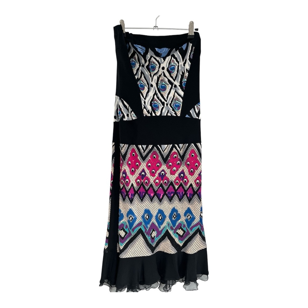 Yigal Azrouel Black Pink Turquoise Strapless Peacock Dress 1 Small NWT
